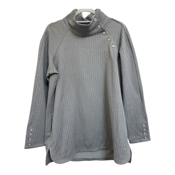J.McLaughlin Gray Mock Neck Button Detail Herringbone Knit Top Size XL EUC - Picture 1 of 7
